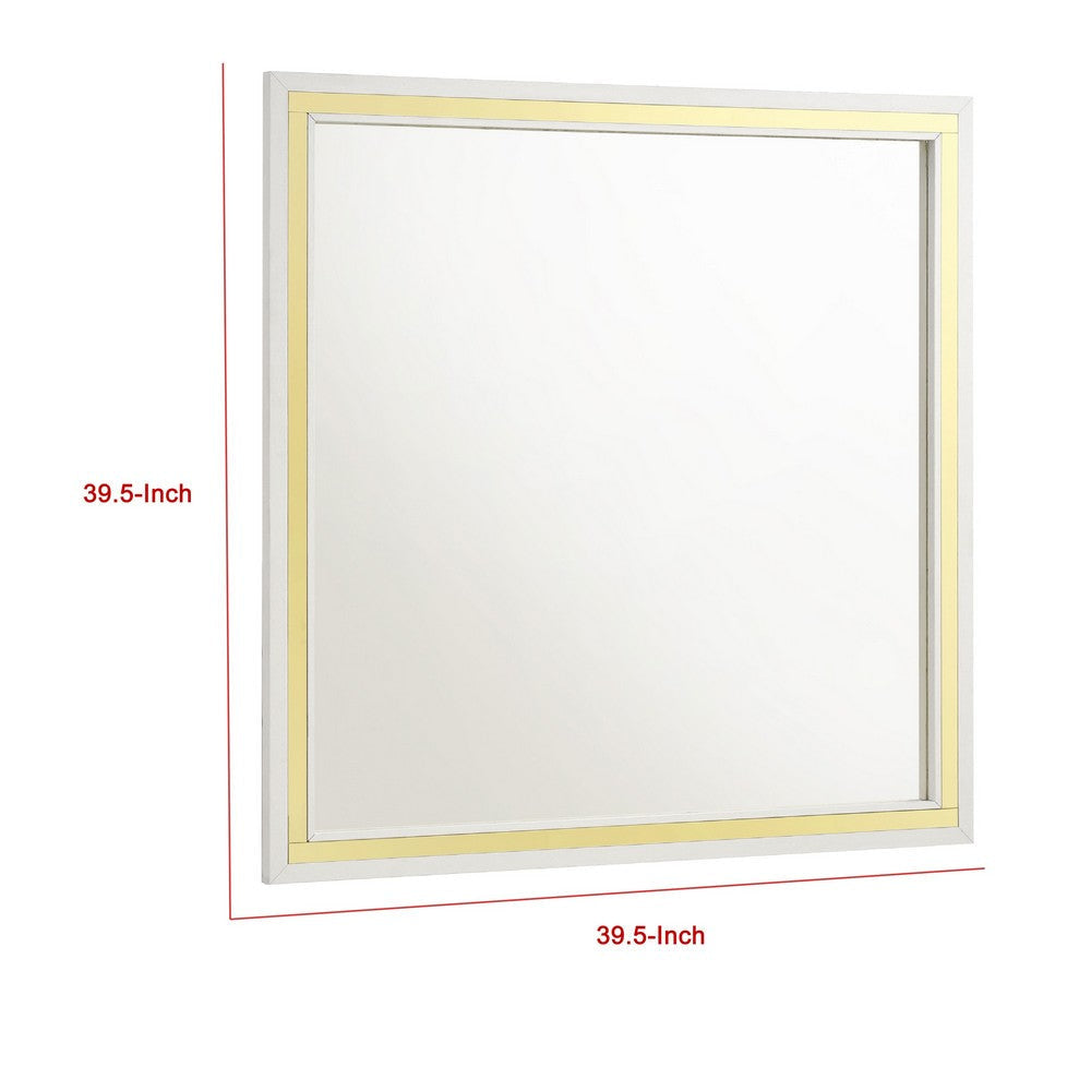 Jenny Square Dresser Mirror | Polished Golden Trim | White Melamine BM338144