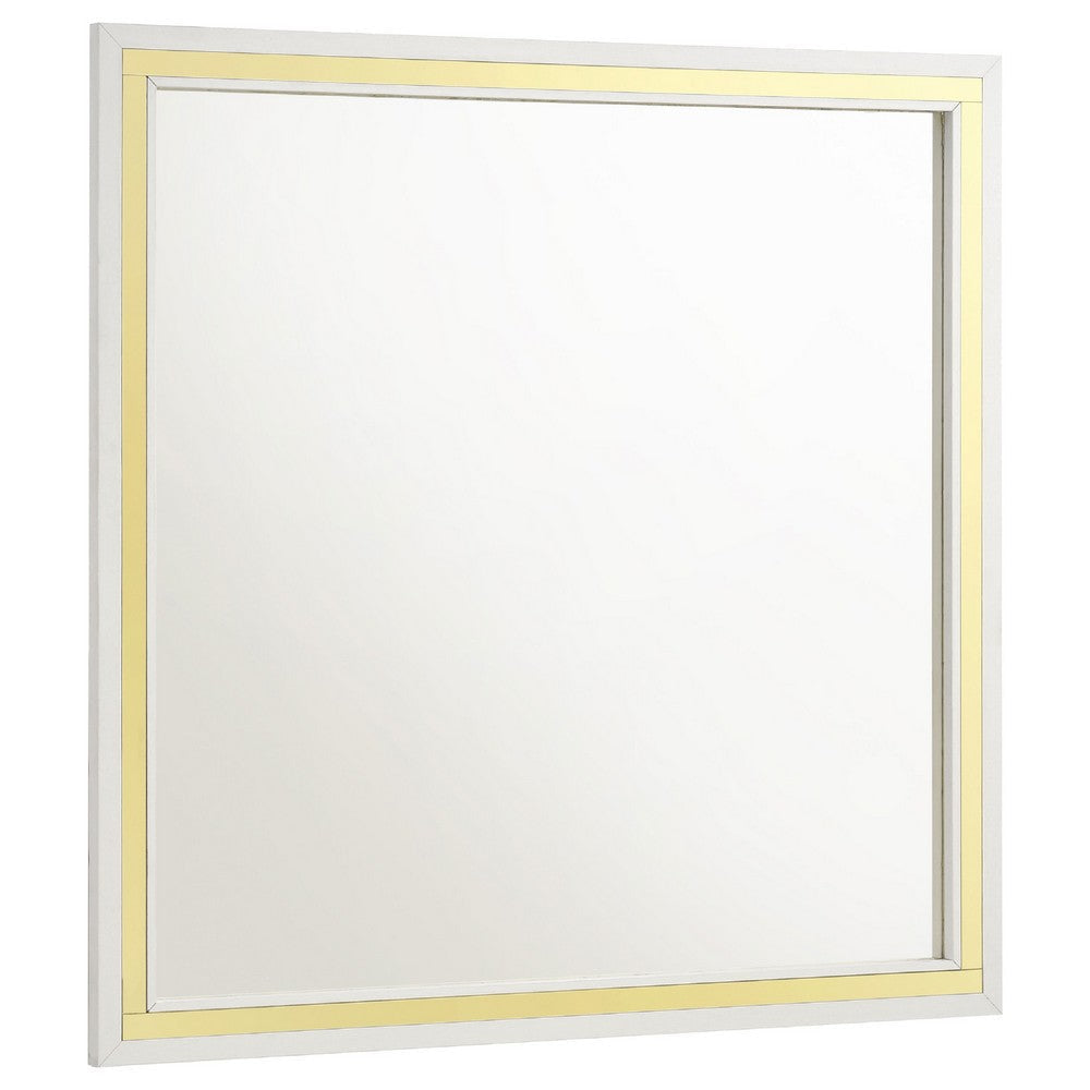 Jenny Square Dresser Mirror | Polished Golden Trim | White Melamine