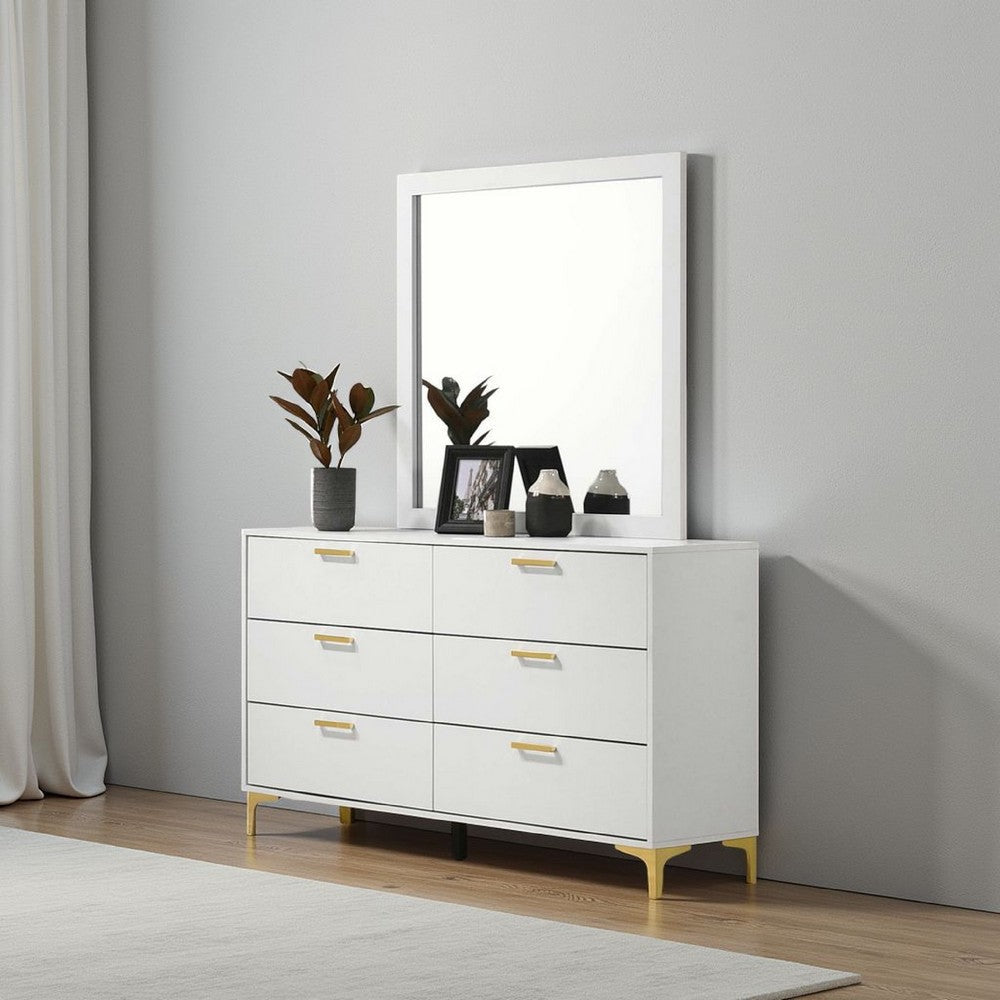 Dle Rectangular Dresser Mirror | Flush Frame | Flat Glass | White Wood
