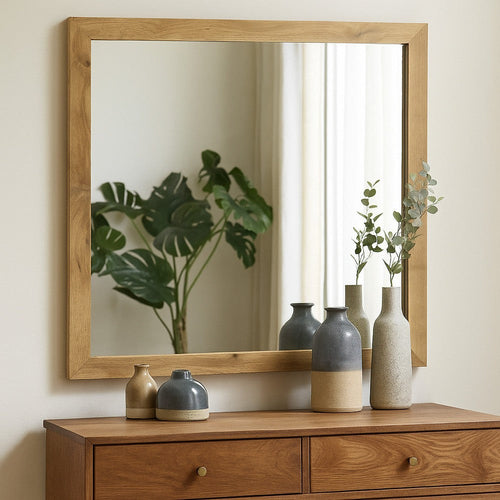 Wemy Rectangular Dresser Mirror | Flat Glass | Natural Pine Wood