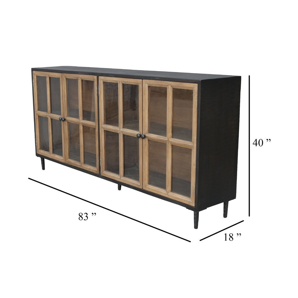 Cara Sideboard Buffet Cabinet | 4 Glass Pane Doors | 83’’ Espresso Brown BM338157