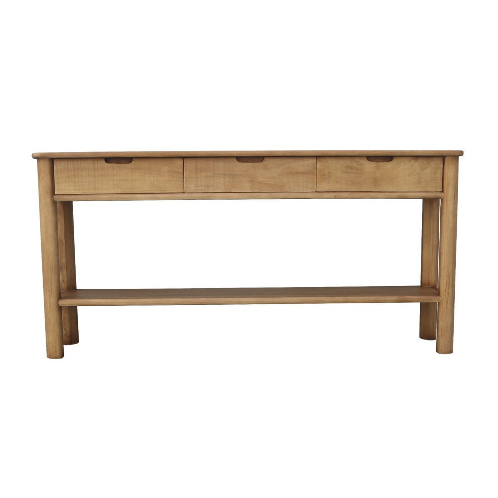 Mele Sofa Console Table | Lower Shelf and 3 Drawers | 62’’ Natural Brown BM338163