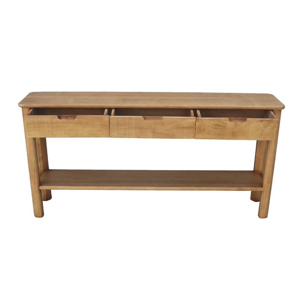 Mele Sofa Console Table | Lower Shelf and 3 Drawers | 62’’ Natural Brown BM338163
