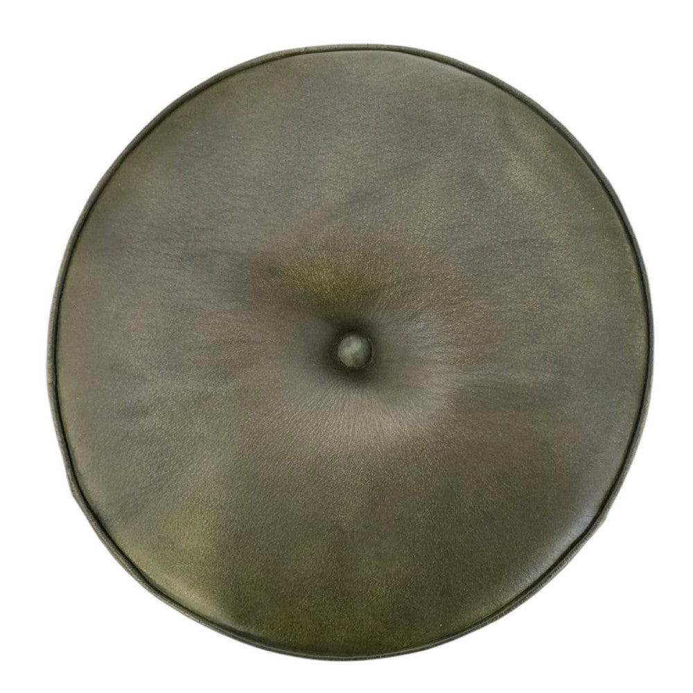 Gevy Counter Height Stool | Round Green Leather Seat with Black Iron Base