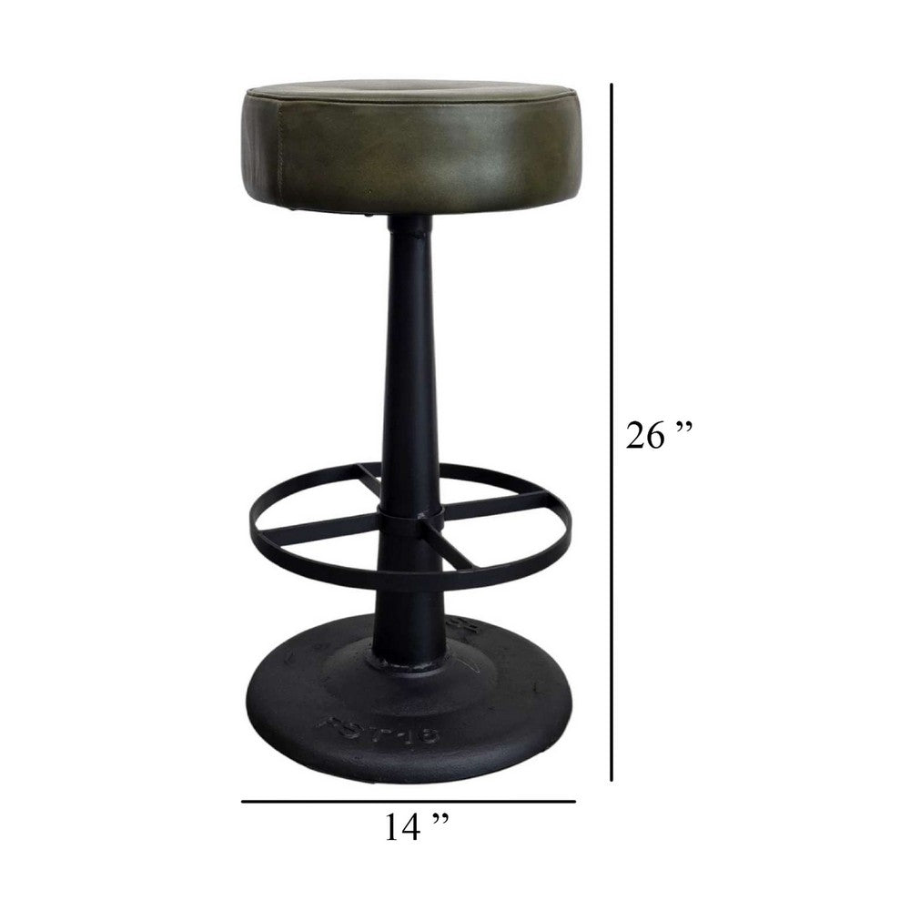 Gevy Counter Height Stool | Round Green Leather Seat with Black Iron Base
