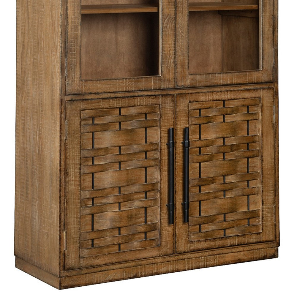 Osin Accent Tall Cabinet I 88 Inch Antique Natural Brown I 2 Glass Doors BM338175