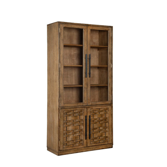 Osin Accent Tall Cabinet I 88 Inch Antique Natural Brown I 2 Glass Doors