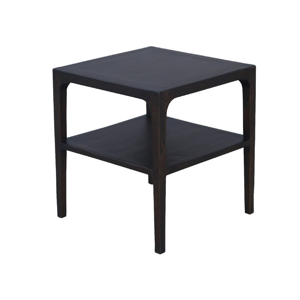 Geni Corner Table | 22" Square Top w Shelf | Parsons Style Java Gray