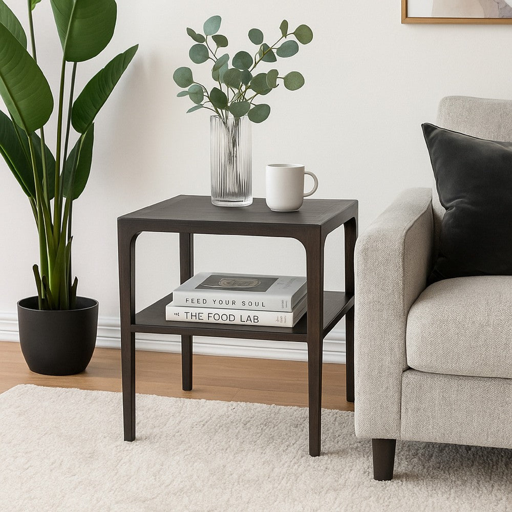 Geni Corner Table | 22" Square Top w Shelf | Parsons Style Java Gray