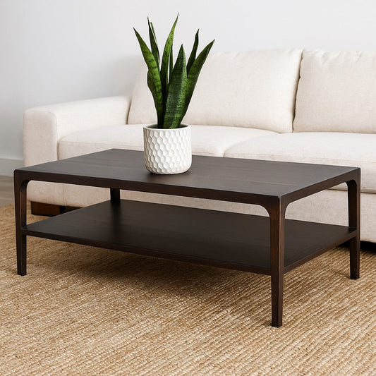 Geni Coffee Table | 48" Rectangular Top w Shelf | Parsons Style Gray