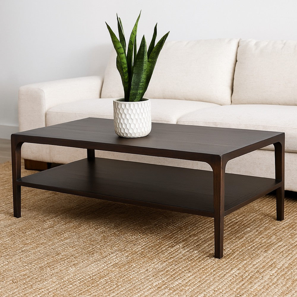 Geni Coffee Table | 48" Rectangular Top w Shelf | Parsons Style Gray
