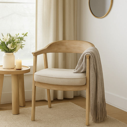 Beny Dining Armchair Frame w Curved Back | Aged White Pine Wood BM338184