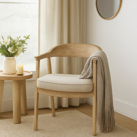 Beny Dining Armchair Frame w Curved Back | Aged White Pine Wood BM338184