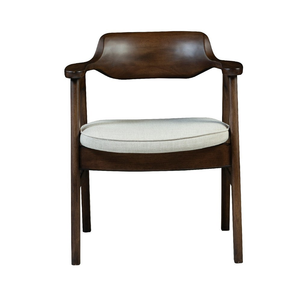 Zsy Dining Armchair | Sand White | Java Brown Birch Wood | Curved Back BM338199