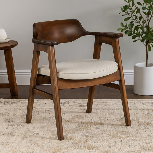 Zsy Dining Armchair | Sand White | Java Brown Birch Wood | Curved Back BM338199
