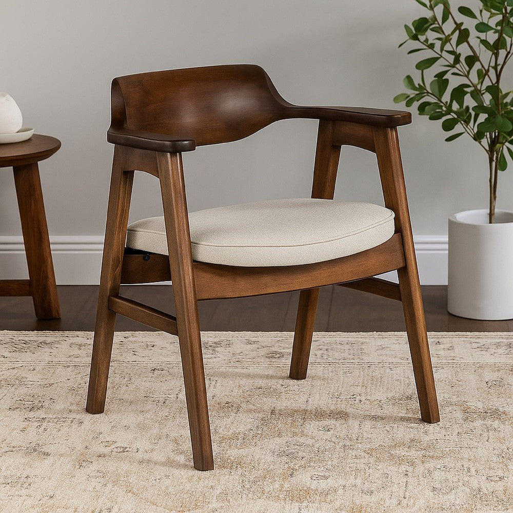 Zsy Dining Armchair | Sand White | Java Brown Birch Wood | Curved Back