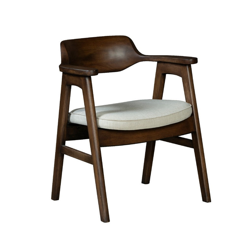 Zsy Dining Armchair | Sand White | Java Brown Birch Wood | Curved Back