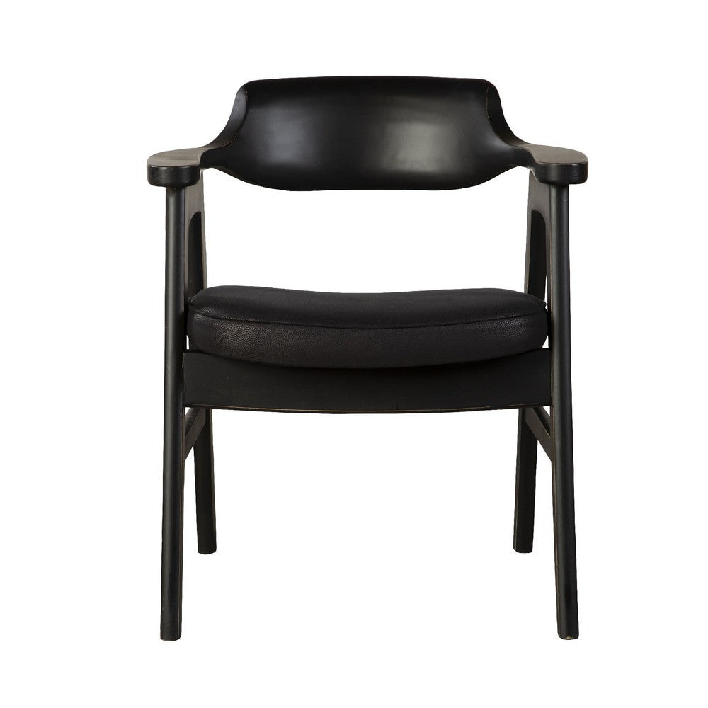 Zsy Dining Armchair w Curved Back | Black Birch Wood and Faux Leather BM338201