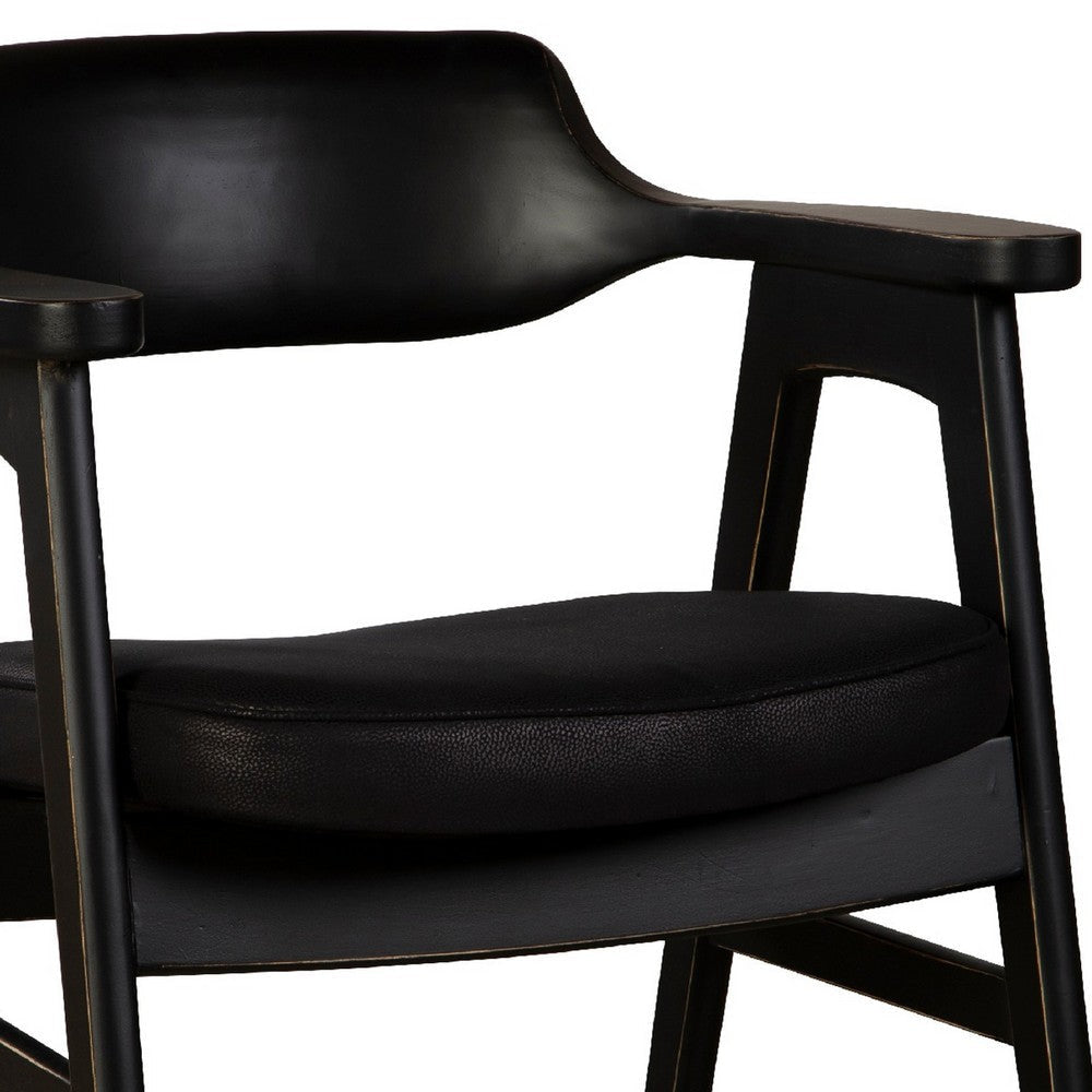 Zsy Dining Armchair w Curved Back | Black Birch Wood and Faux Leather BM338201