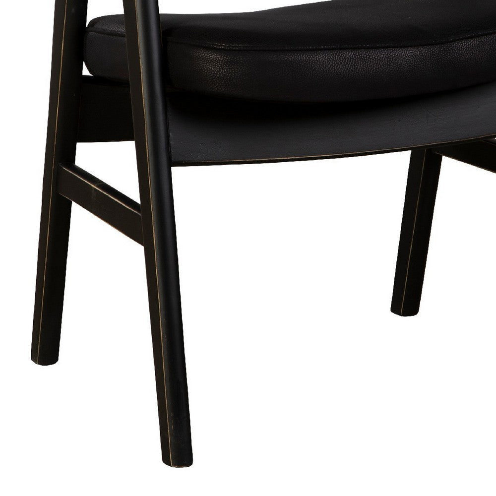 Zsy Dining Armchair w Curved Back | Black Birch Wood and Faux Leather BM338201