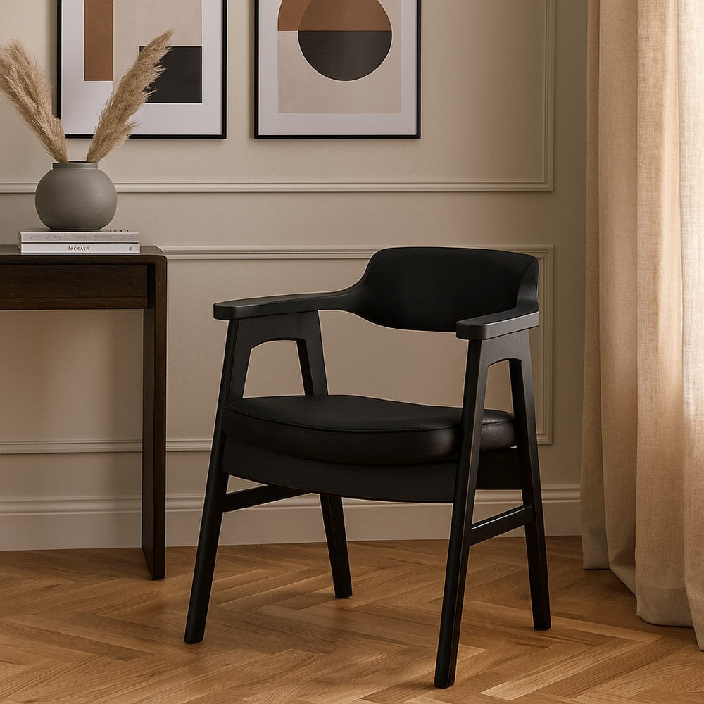Zsy Dining Armchair w Curved Back | Black Birch Wood and Faux Leather