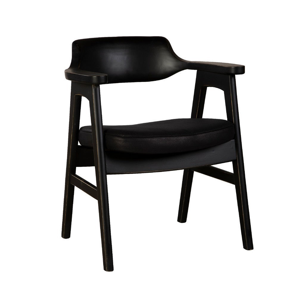 Zsy Dining Armchair w Curved Back | Black Birch Wood and Faux Leather