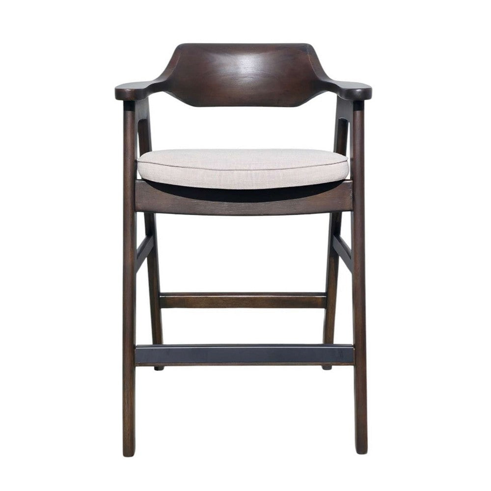 Zsy Barstool Chair w Curved Back | Java Brown Birch Wood | Sand White BM338202