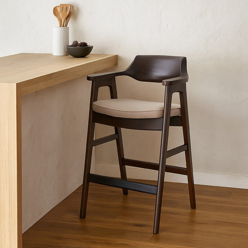 Zsy Barstool Chair w Curved Back | Java Brown Birch Wood | Sand White