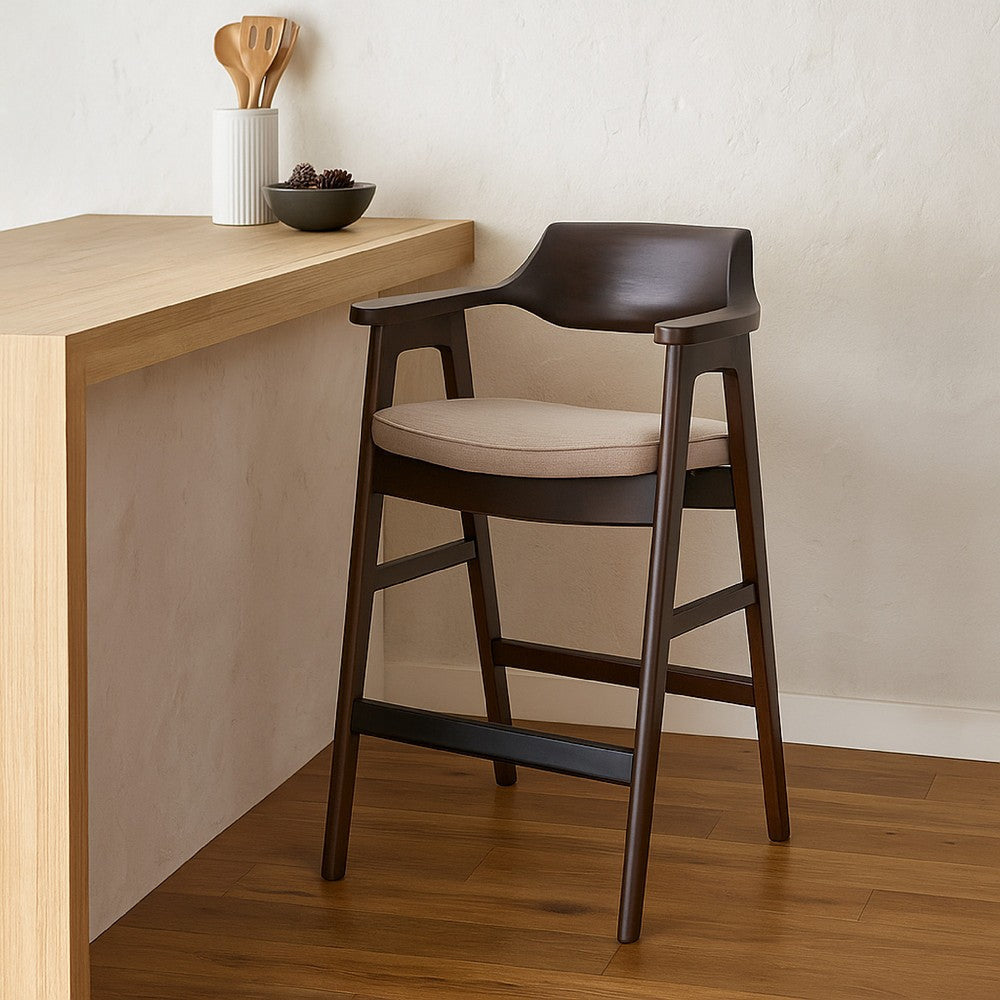 Zsy Barstool Chair w Curved Back | Java Brown Birch Wood | Sand White