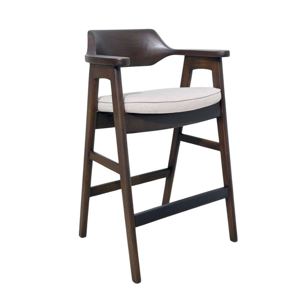 Zsy Barstool Chair w Curved Back | Java Brown Birch Wood | Sand White