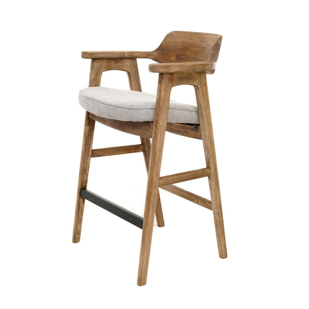 Zsy Barstool Chair w Curved Back | Natural Brown Birch Wood | Anew Gray