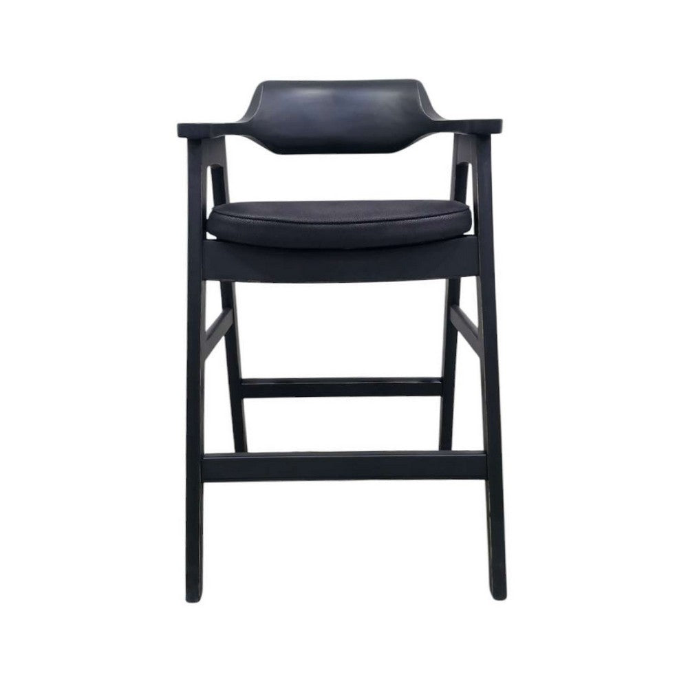 Zsy Barstool Chair | Curved Back | Black Birch Wood and Faux Leather
