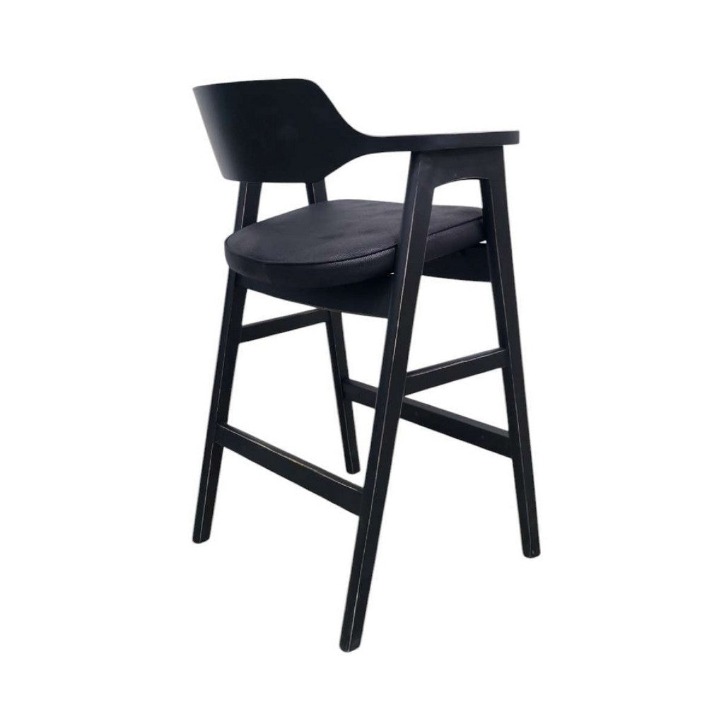 Zsy Barstool Chair | Curved Back | Black Birch Wood and Faux Leather BM338204