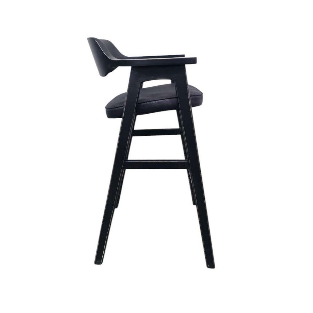 Zsy Barstool Chair | Curved Back | Black Birch Wood and Faux Leather BM338204