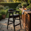 Zsy Barstool Chair | Curved Back | Black Birch Wood and Faux Leather