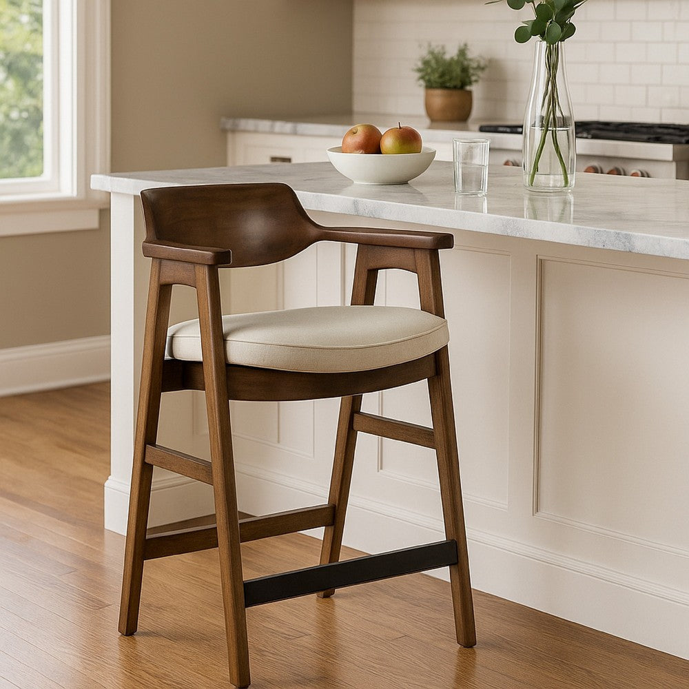 Zsy Counter Stool Chair | Open Back | Java Brown Birch Wood | Sand White