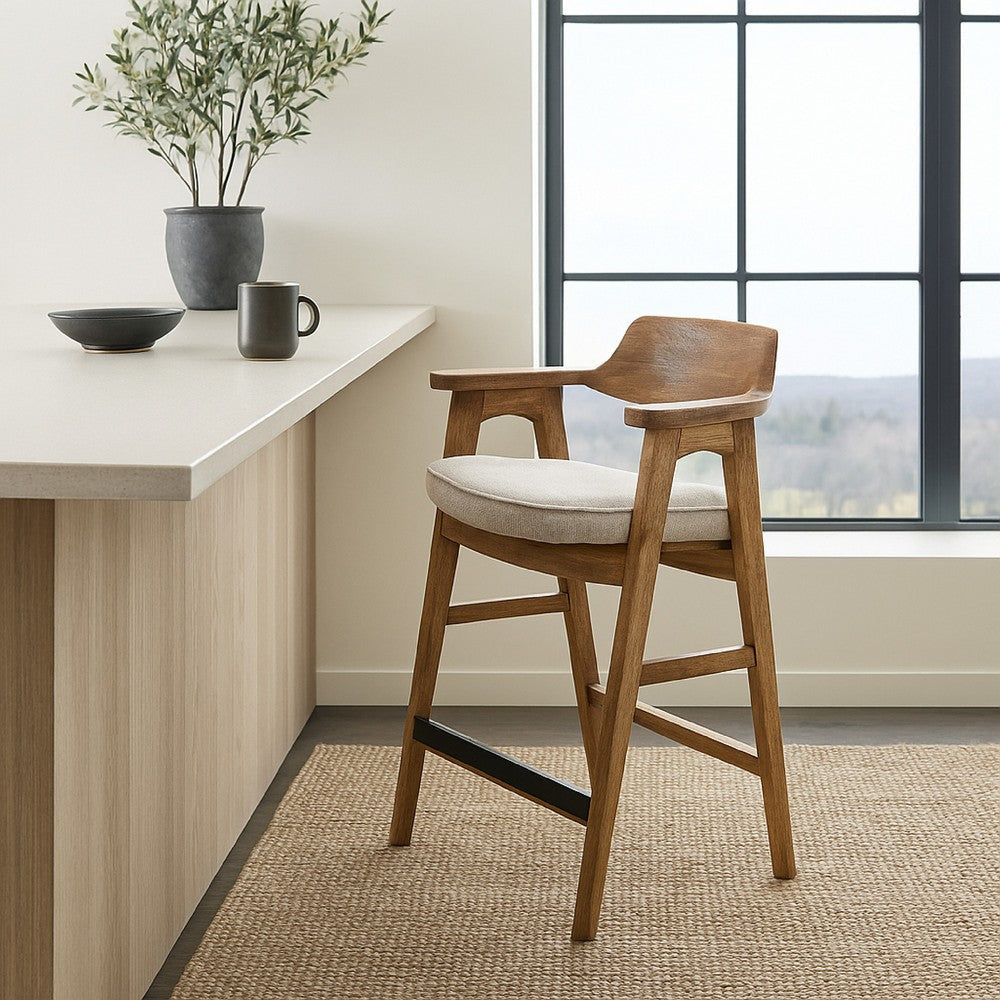 Zsy Counter Stool Chair | Open Back Natural Brown Birch Wood | Anew Gray
