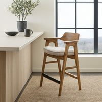 Zsy Counter Stool Chair | Open Back Natural Brown Birch Wood | Anew Gray