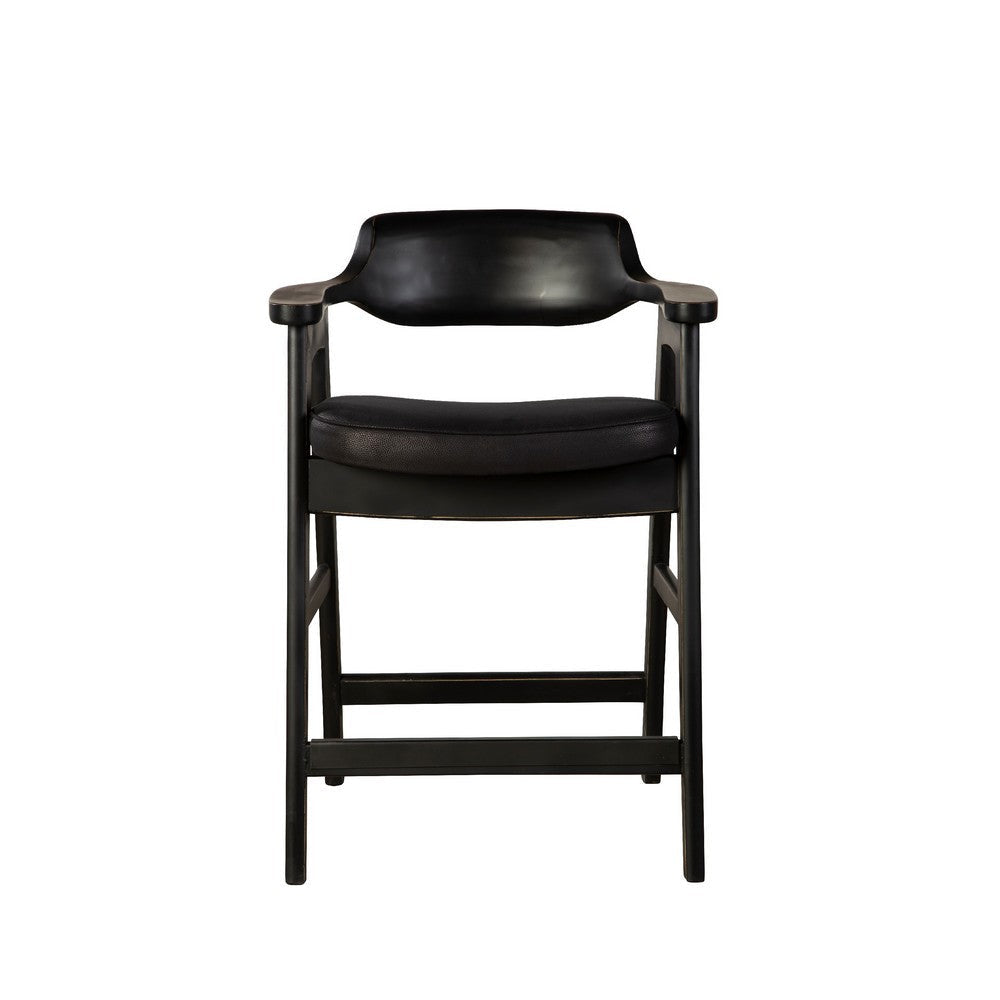 Zsy Counter Stool Chair | Open Back | Black Birch Wood and Faux Leather BM338207