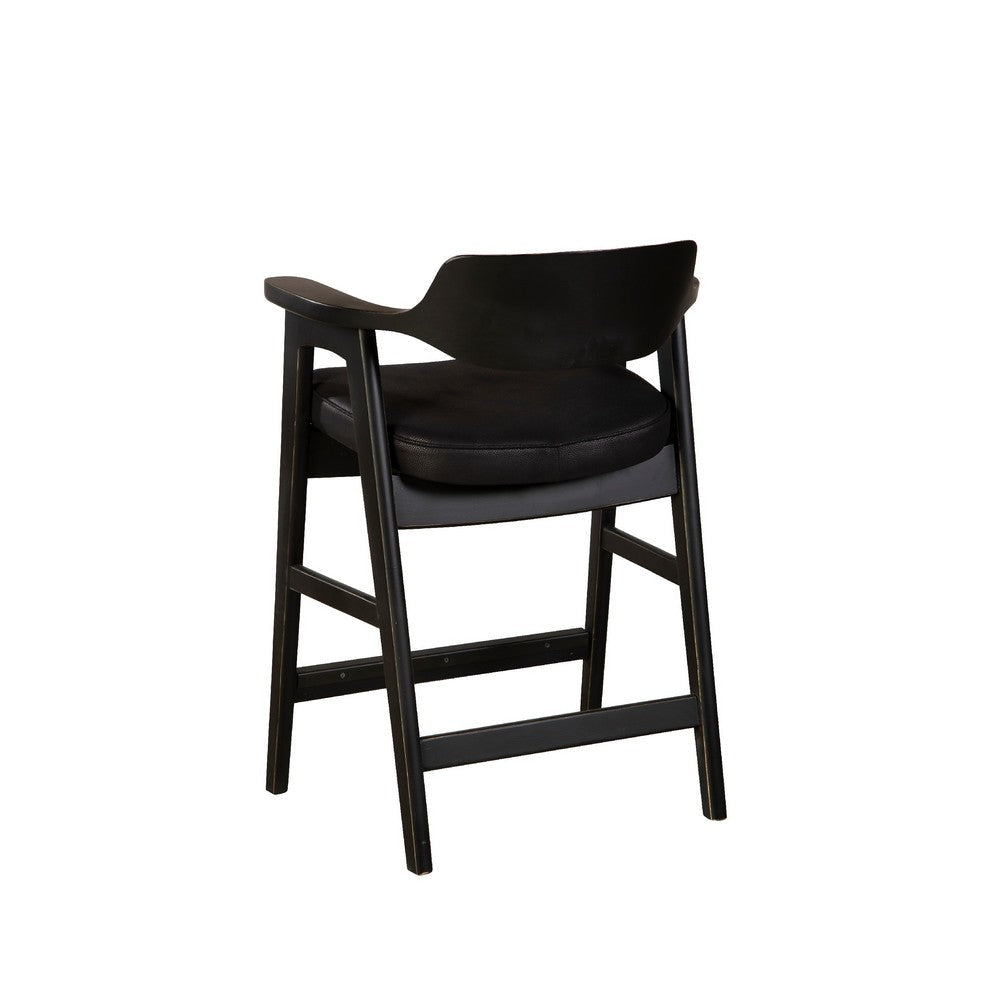 Zsy Counter Stool Chair | Open Back | Black Birch Wood and Faux Leather BM338207