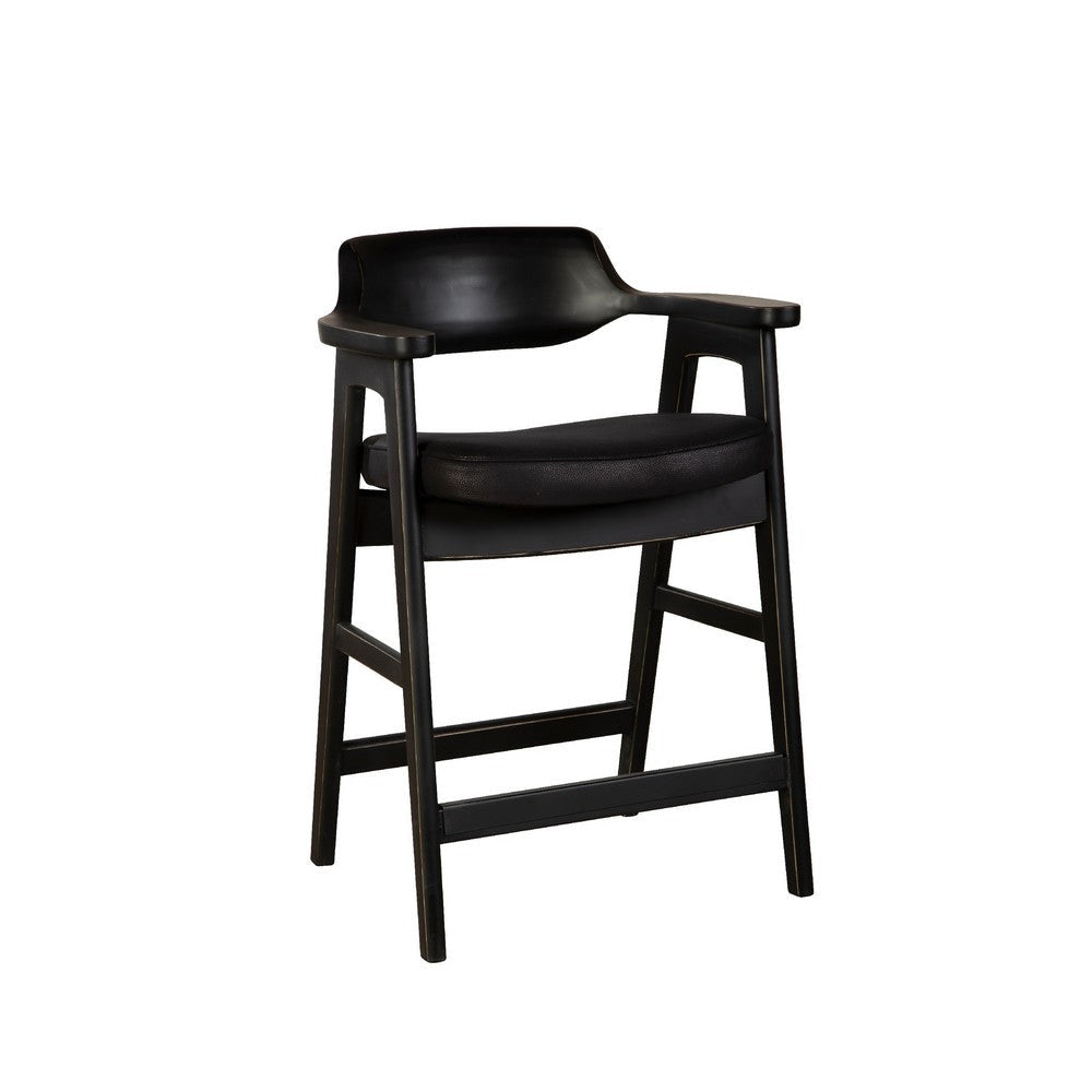 Zsy Counter Stool Chair | Open Back | Black Birch Wood and Faux Leather