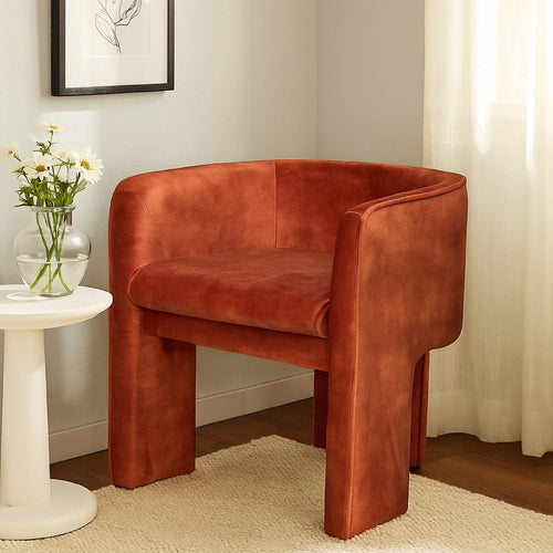 Gela Dining Chair | Three Legged Barrel Accent Sides | Maroon Red