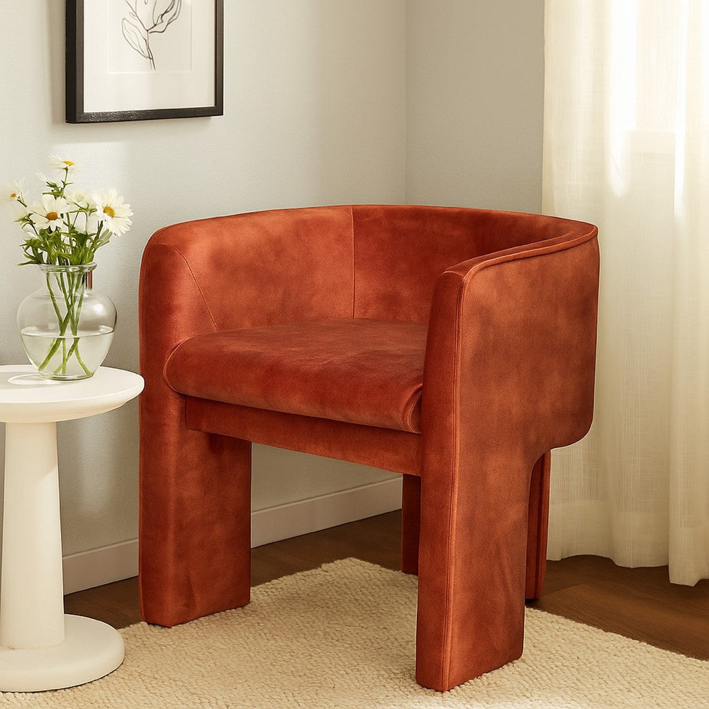 Gela Dining Chair | Three Legged Barrel Accent Sides | Maroon Red