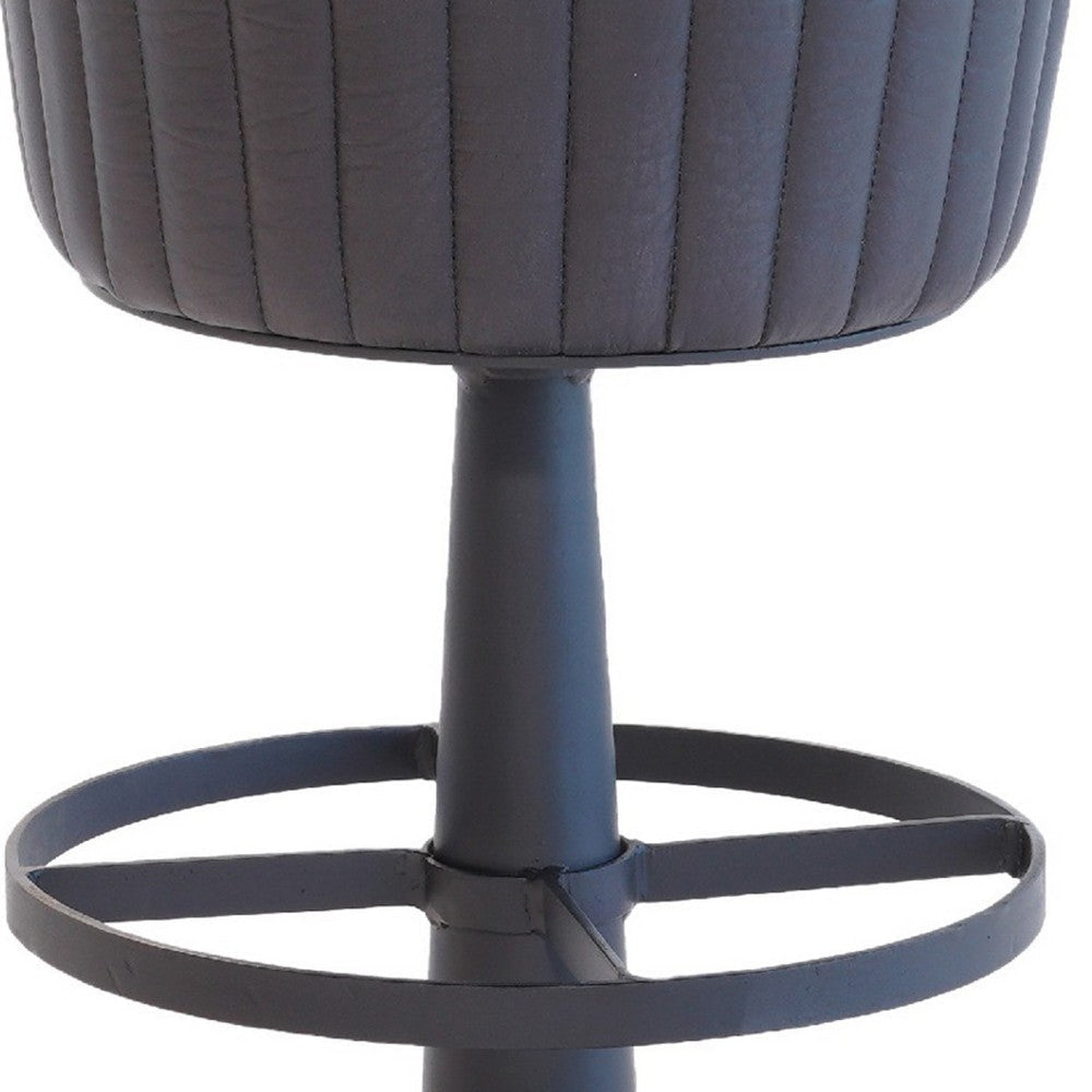 Myra Mushroom Counter Stool | Black Ribbed Leather | Dark Gray Iron Base BM338210