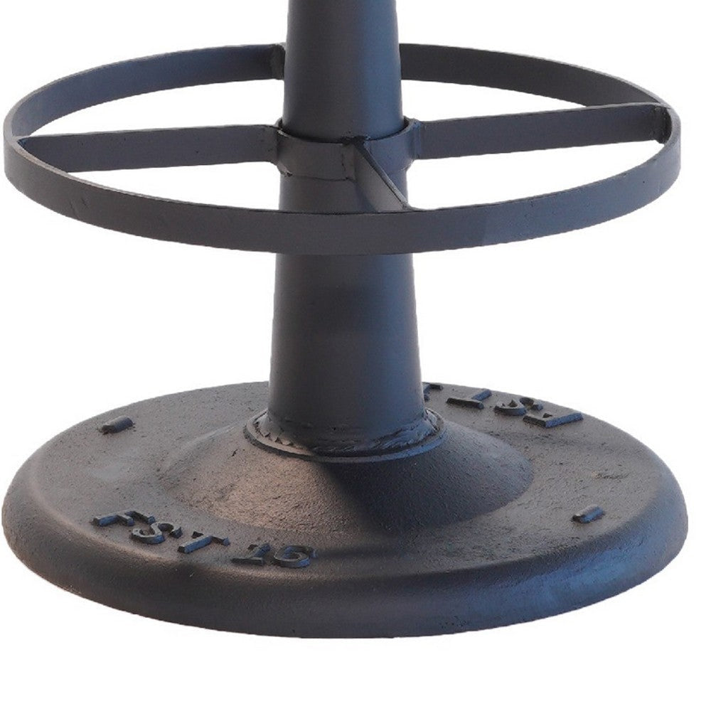 Myra Mushroom Counter Stool | Black Ribbed Leather | Dark Gray Iron Base BM338210