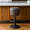 Myra Mushroom Counter Stool | Black Ribbed Leather | Dark Gray Iron Base