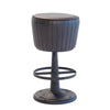 Myra Mushroom Counter Stool | Black Ribbed Leather | Dark Gray Iron Base