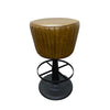 Myra Mushroom Counter Stool | Brown Ribbed Leather | Dark Gray Iron Base BM338211
