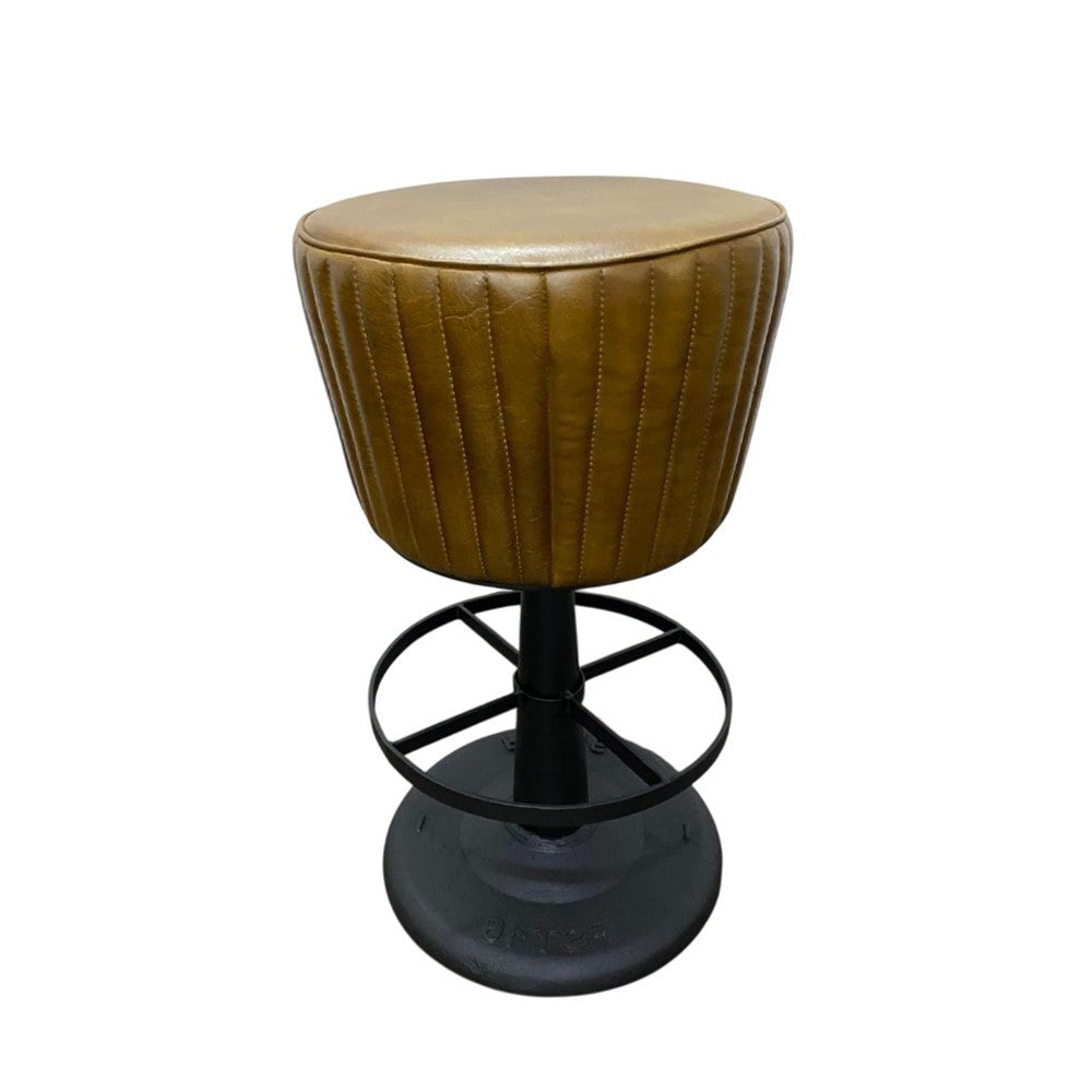 Myra Mushroom Counter Stool | Brown Ribbed Leather | Dark Gray Iron Base BM338211