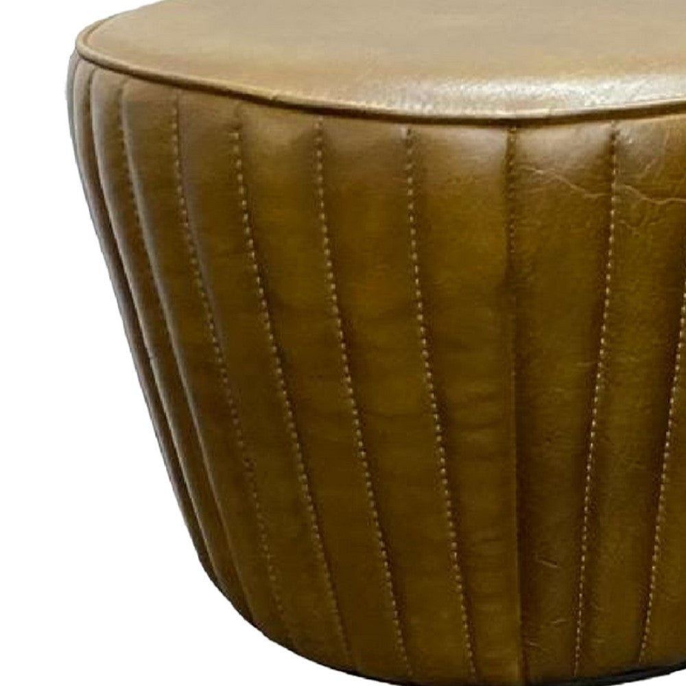 Myra Mushroom Counter Stool | Brown Ribbed Leather | Dark Gray Iron Base BM338211